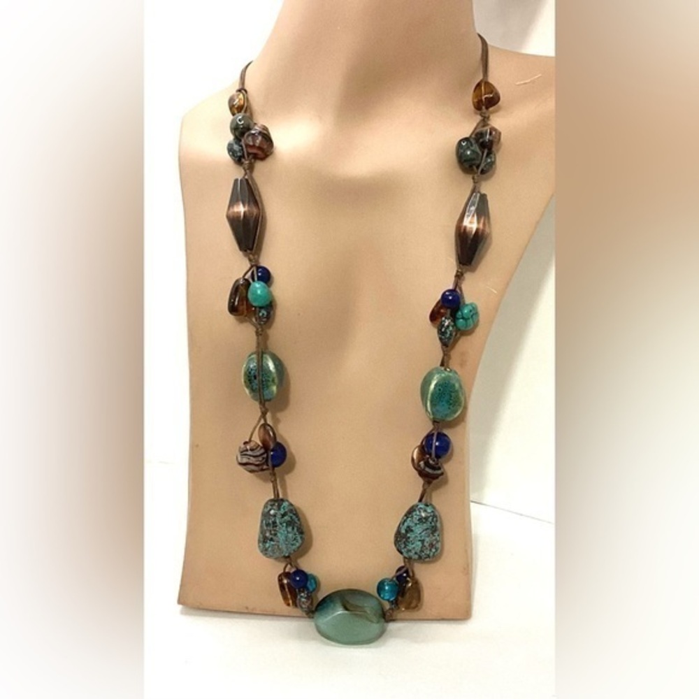 Glass and Ceramic Beads Leather Necklace